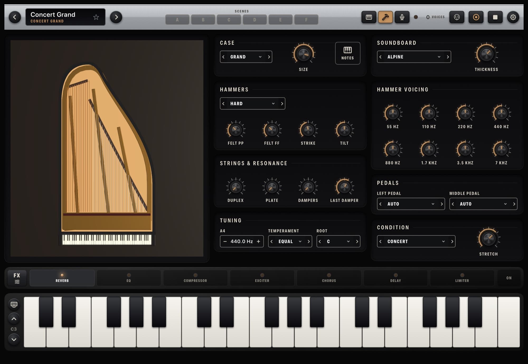 Tonic AP — Builder: the piano put together part by part — soundboard, hammers, strings, tuning and condition